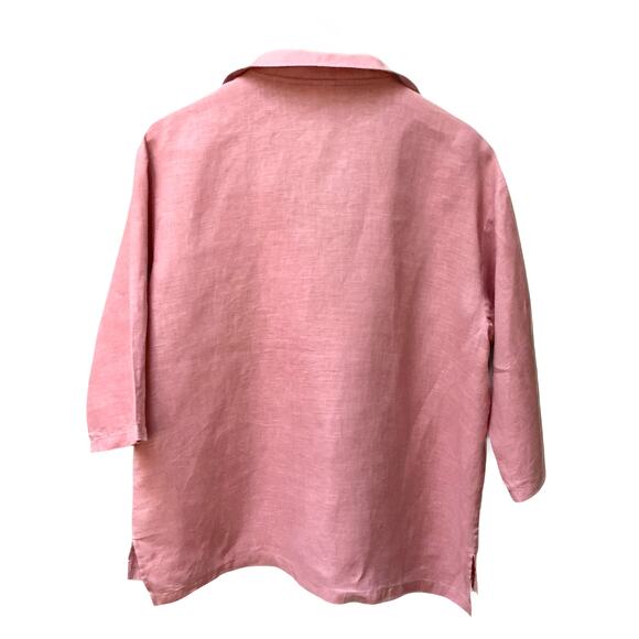 Linitco JADE Linen V-Neck Top Shawl Collar Pink Size L Relaxed Chic High-Low - Picture 2 of 7